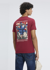 Men Red Back Graphic Print Short Sleeve T-shirt | Pepe Jeans India