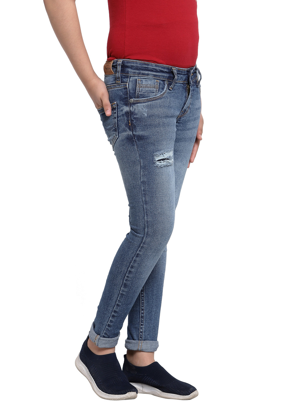 Ruby Distressed Skinny Fit Mid Waist Jeans, , large image number 2