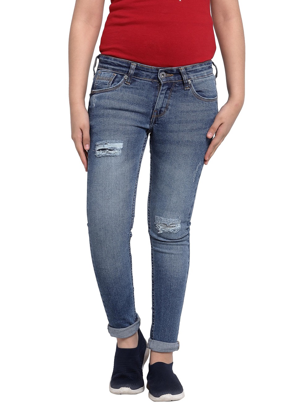 Ruby Distressed Skinny Fit Mid Waist Jeans, , large image number 0
