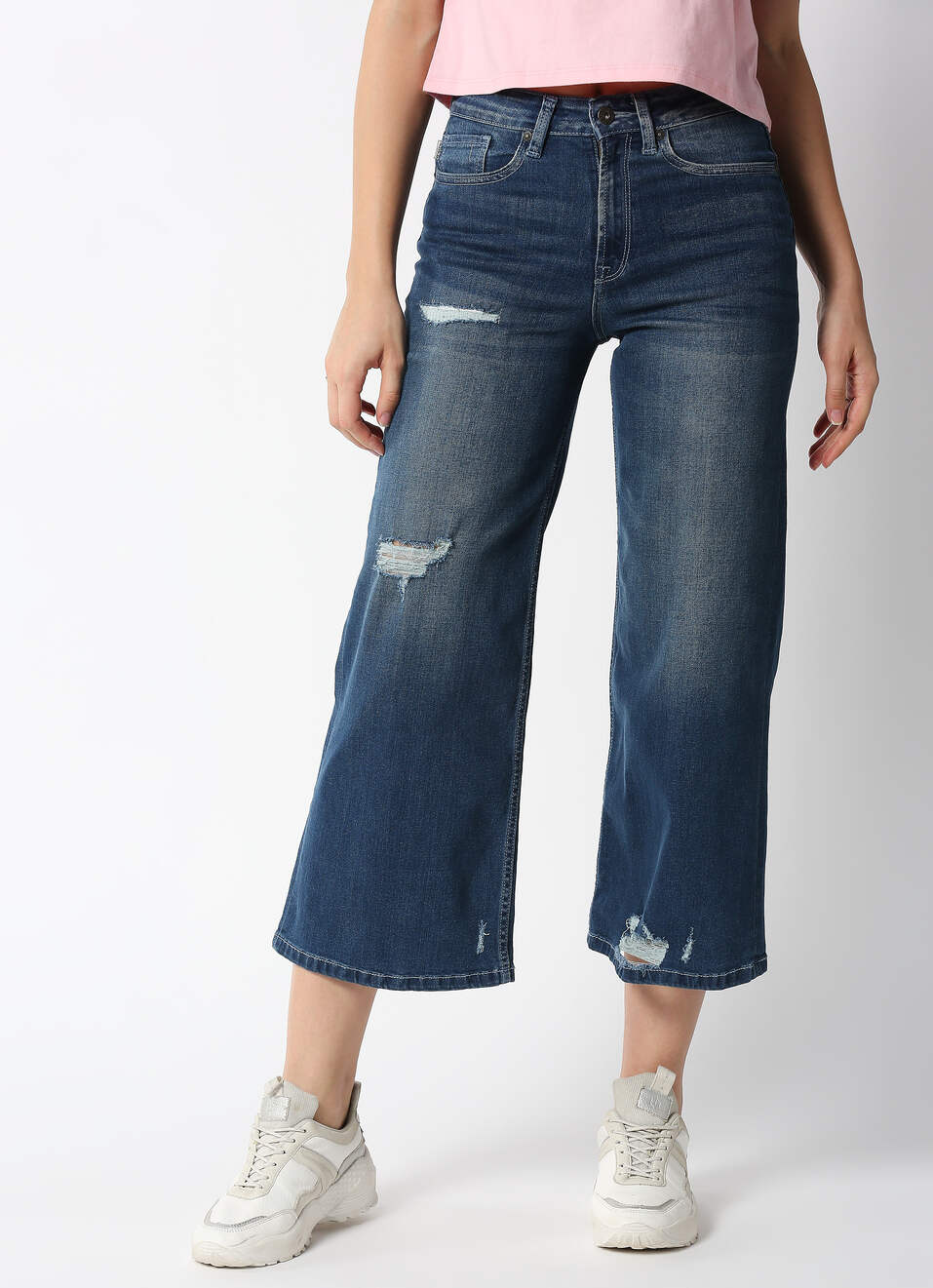 Wide Leg Cropped Fit High Waist Ankle Length Jeans , , large image number 1