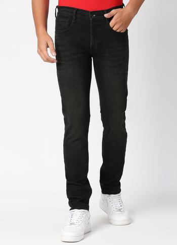 TAPERED VAPOUR Low Rise Jeans, Used Black Denim