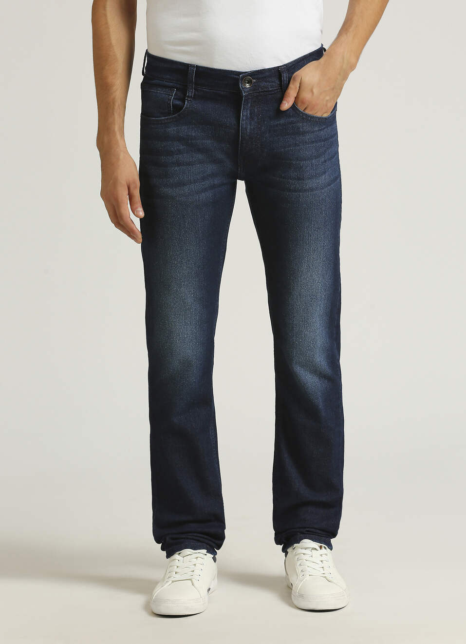 Men Dark Blue Slim Fit Stretchable Jeans, , large image number 1