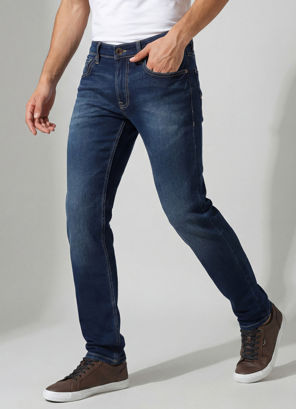 Vapour Dark Blue Mid Rise Slim Fit Jeans, , large image number 0