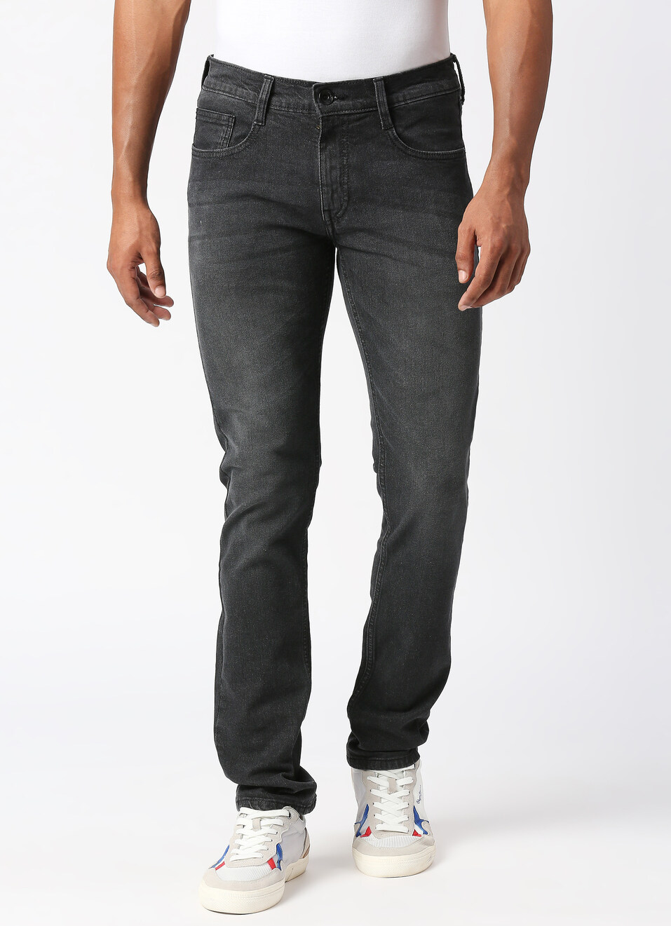 Men Black Slim Fit Stretchable Jeans, , large image number 1