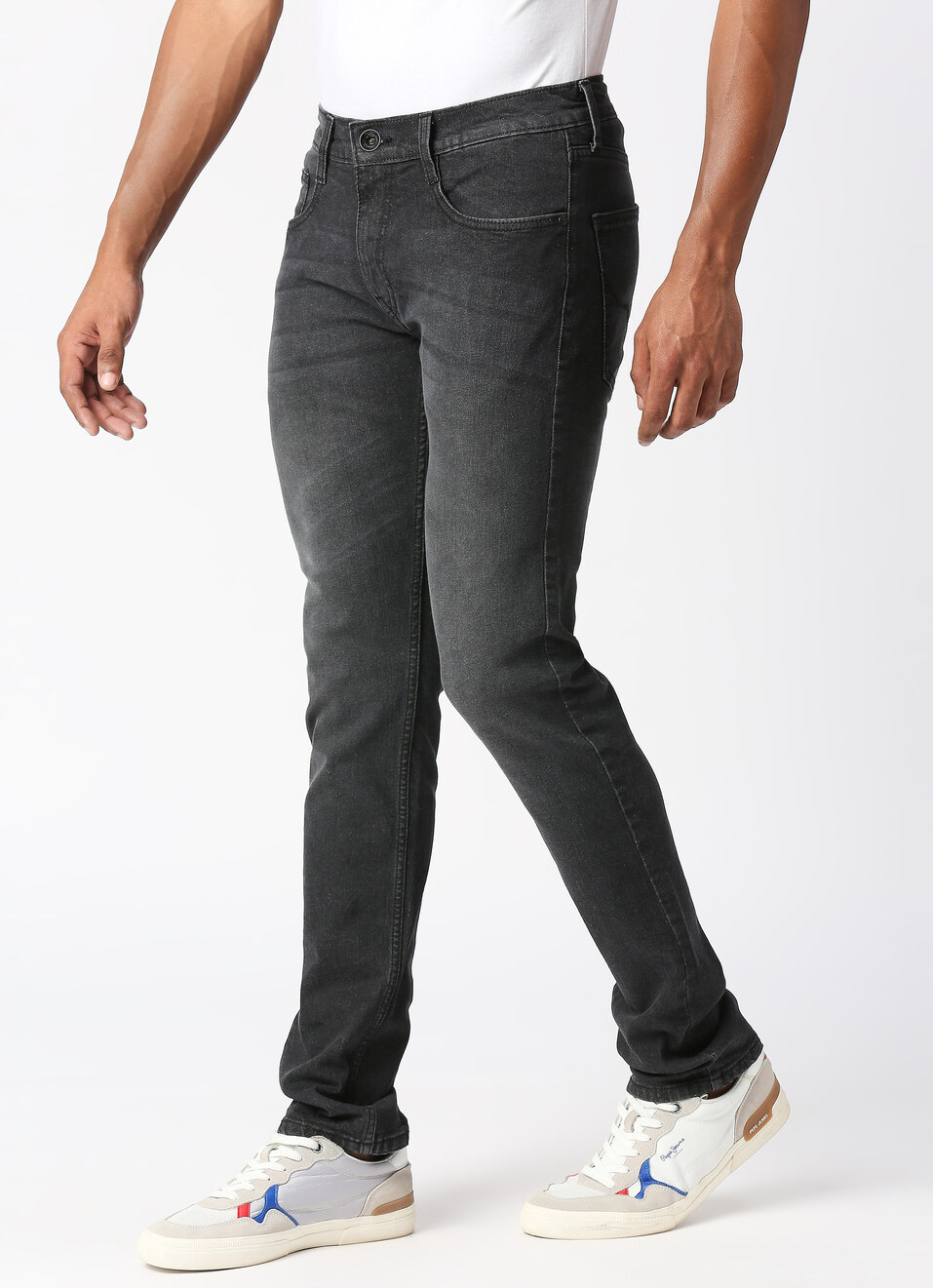 Men Black Slim Fit Stretchable Jeans, , large image number 3