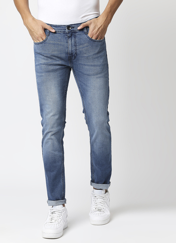 TAPERED VAPOUR Low Rise Jeans, Dark Blue Denim