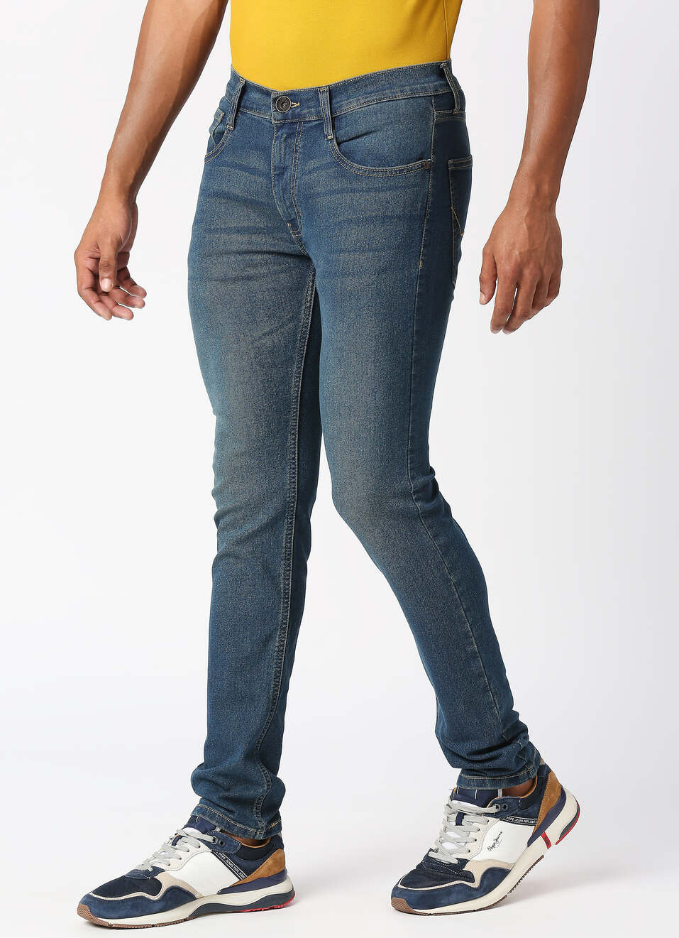 TAPERED VAPOUR Low Rise Jeans, Med Blue Denim, , large image number 2