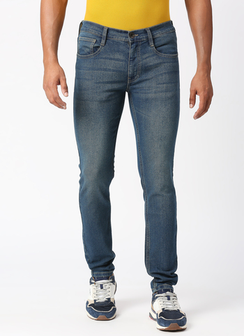 TAPERED VAPOUR Low Rise Jeans, Med Blue Denim