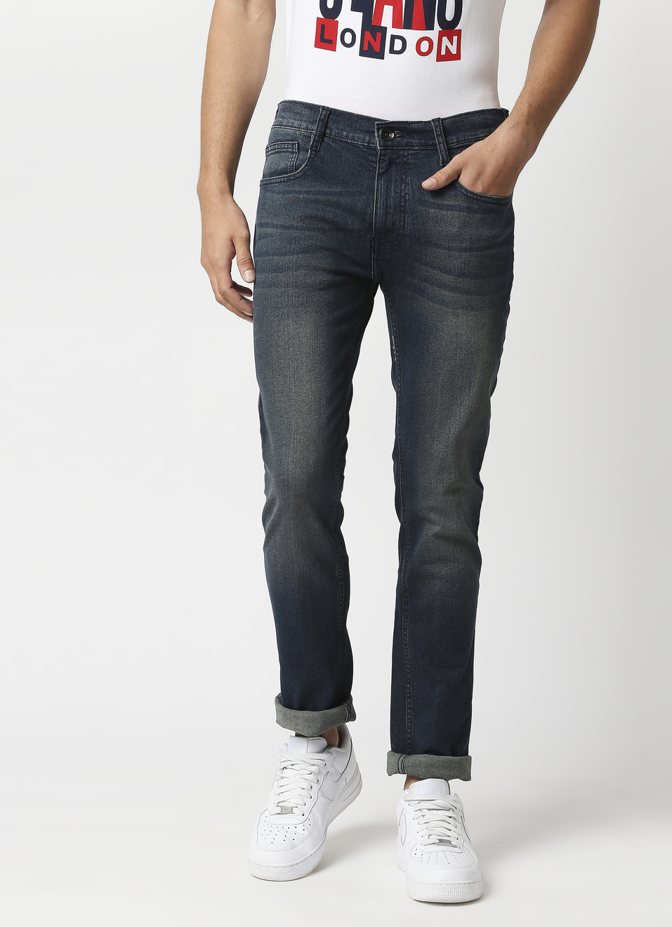 VAPOUR Mid Rise Jeans, Dark Blue Denim, , large image number 0