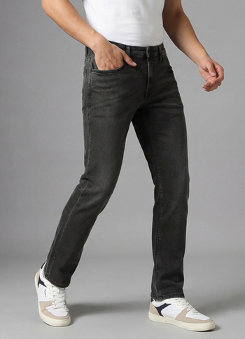 Men Mid Waist Straight Leg Jeans
