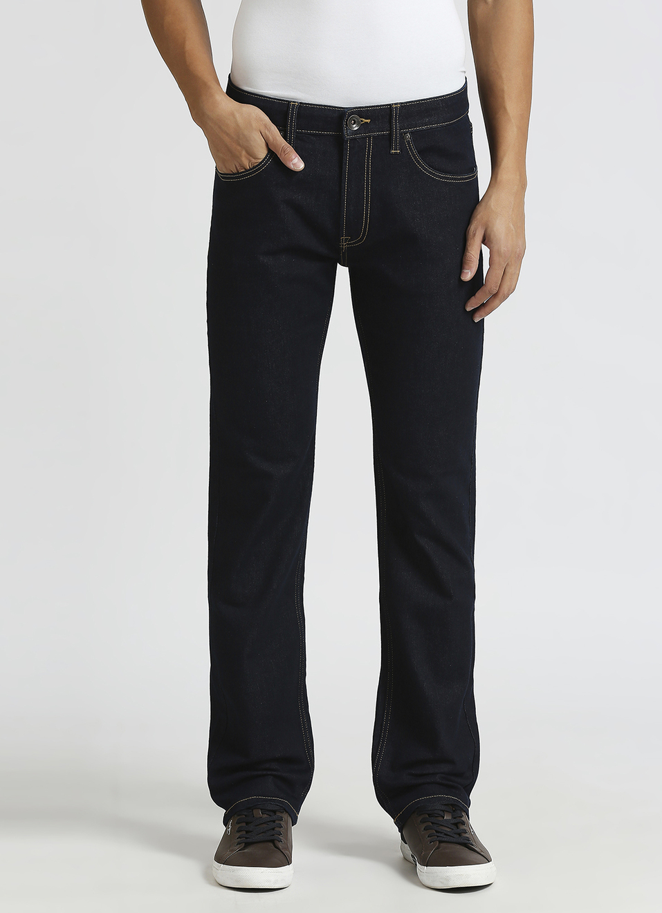 Holborne Dark Blue Mid Rise Straight Fit Jeans, , large image number 2