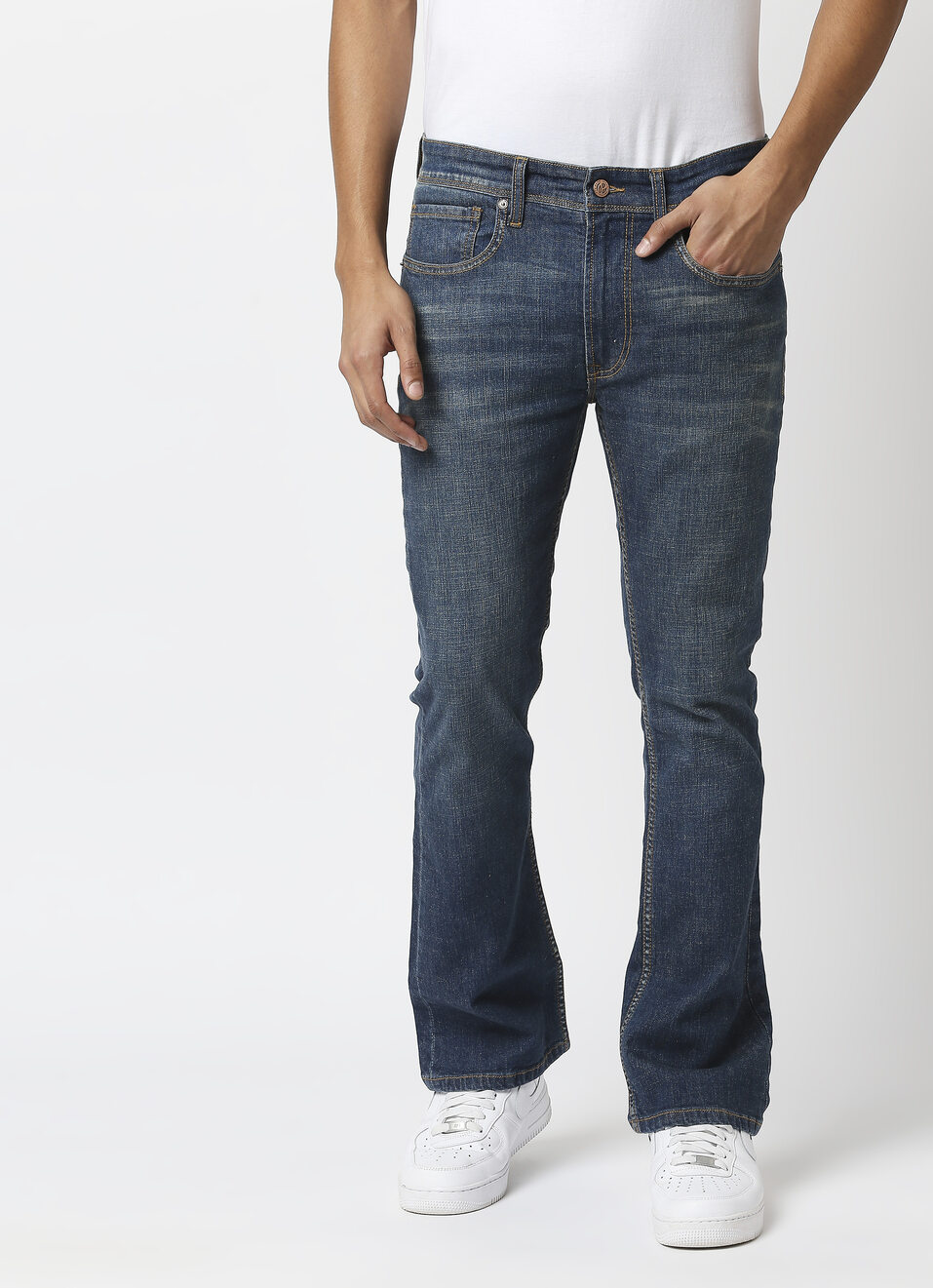 Bootcut Slim Fit Mid Waist Boot Leg Jeans, , large image number 1