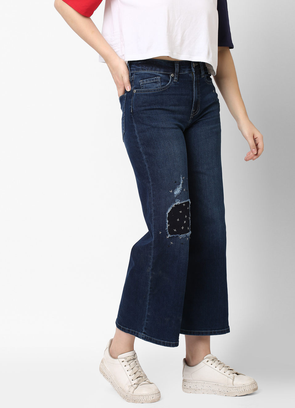 Wideleg Cropped Loose Fit High Waist Anklelength Jeans , , large image number 5