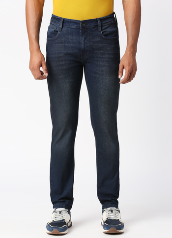 TAPERED VAPOUR Low Rise Jeans, Dark Blue Denim