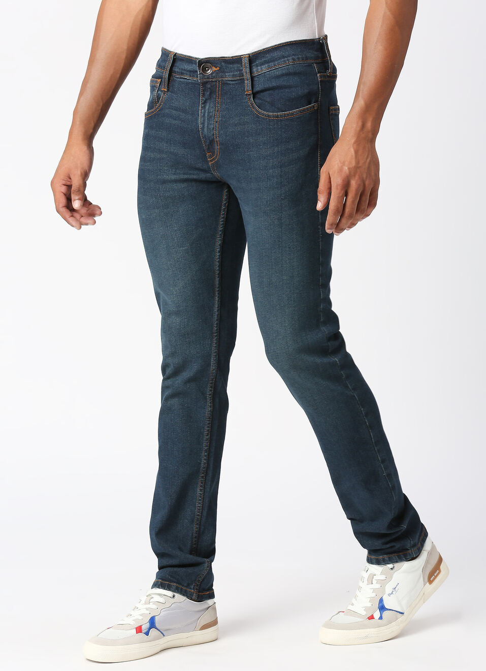 TAPERED VAPOUR Low Rise Jeans, Dark Blue Denim, , large image number 2