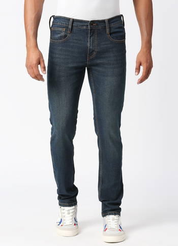 TAPERED VAPOUR Low Rise Jeans, Dark Blue Denim
