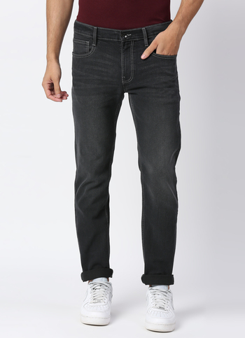 TAPERED VAPOUR Low Rise Jeans, Grey Denim