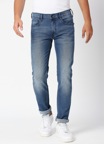 VAPOUR Mid Rise Jeans, Med Blue Denim