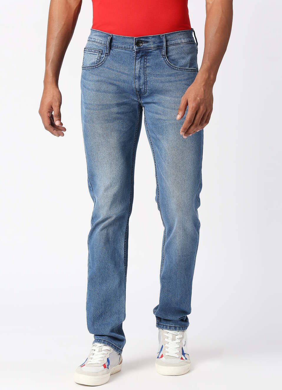 VAPOUR Mid Rise Jeans, Med Blue Denim, , large image number 0
