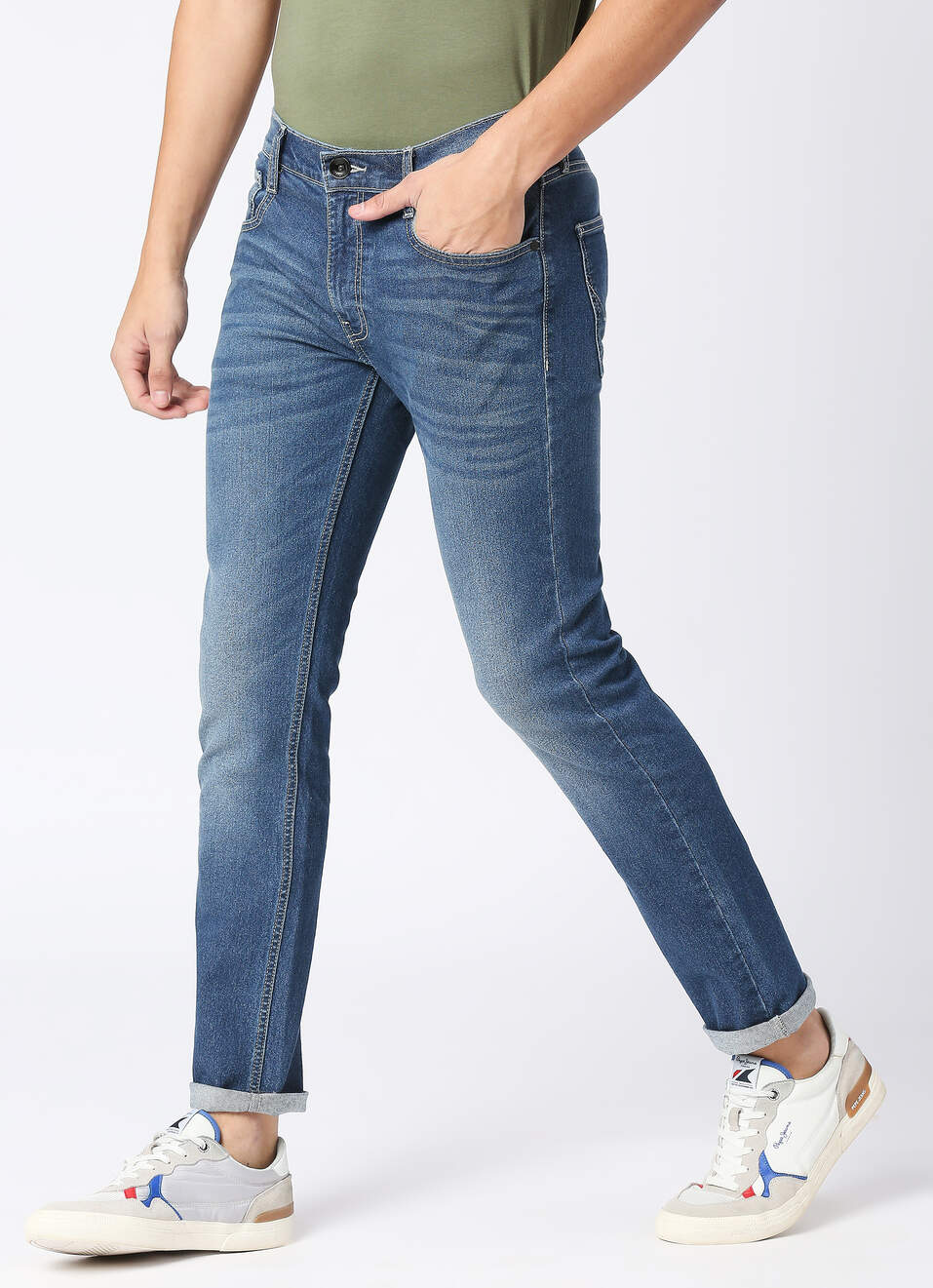 Men Blue Low Rise Slim Fit Tapered Leg Stretchable Jeans, , large image number 3