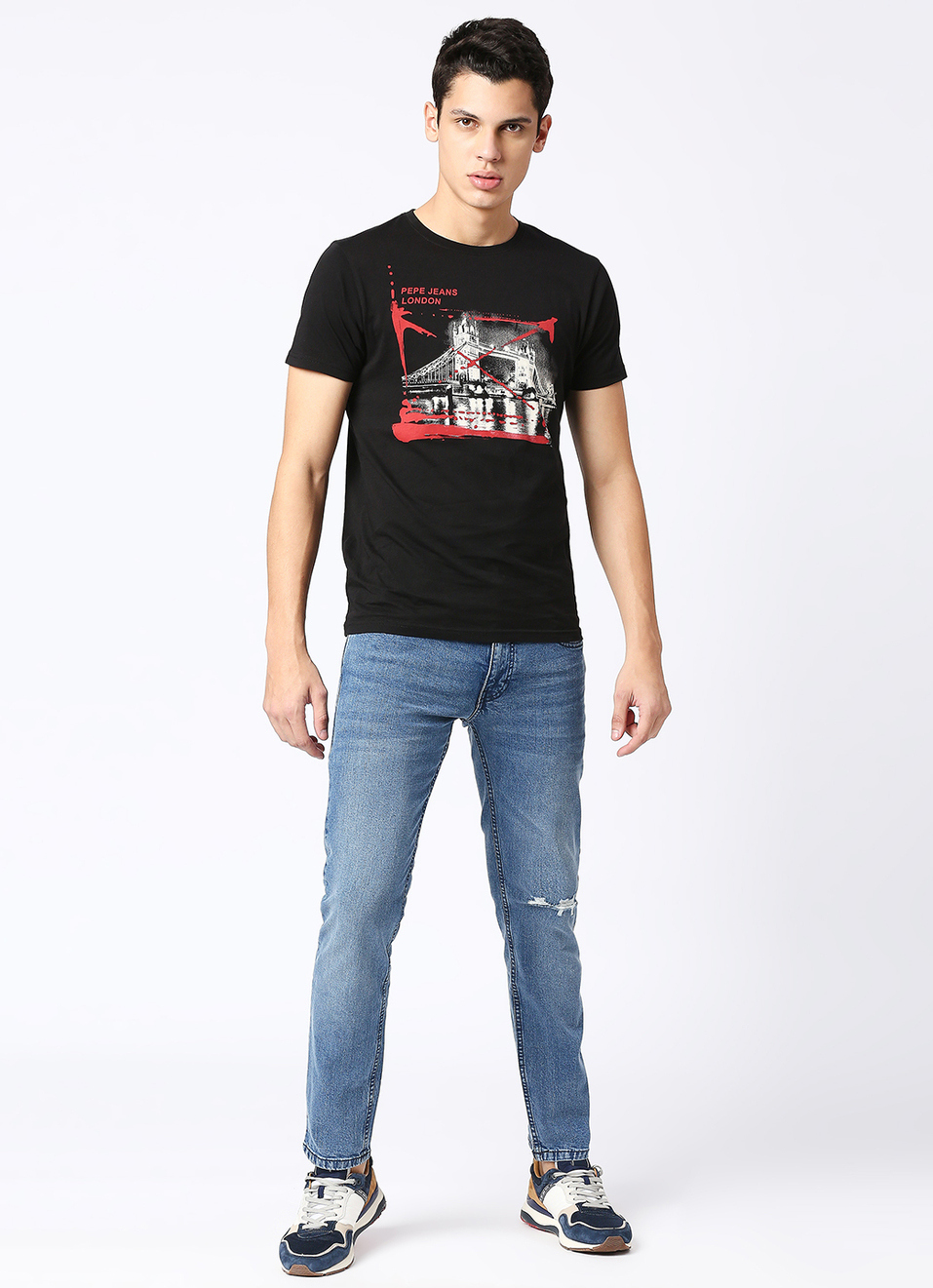 Men Blue Low Rise Distressed Slim Fit Stretchable Jeans, , large image number 1