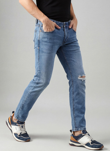 Men Blue Low Rise Distressed Slim Fit Stretchable Jeans