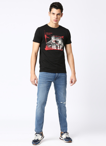 Men Blue Low Rise Distressed Tapered Fit Stretchable Jeans