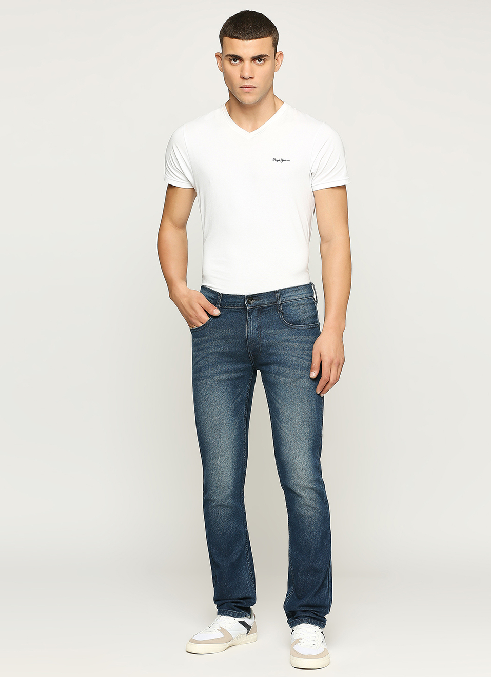 Men Dark Blue Mid Rise Slim Fit Stretchable Jeans, , large image number 1