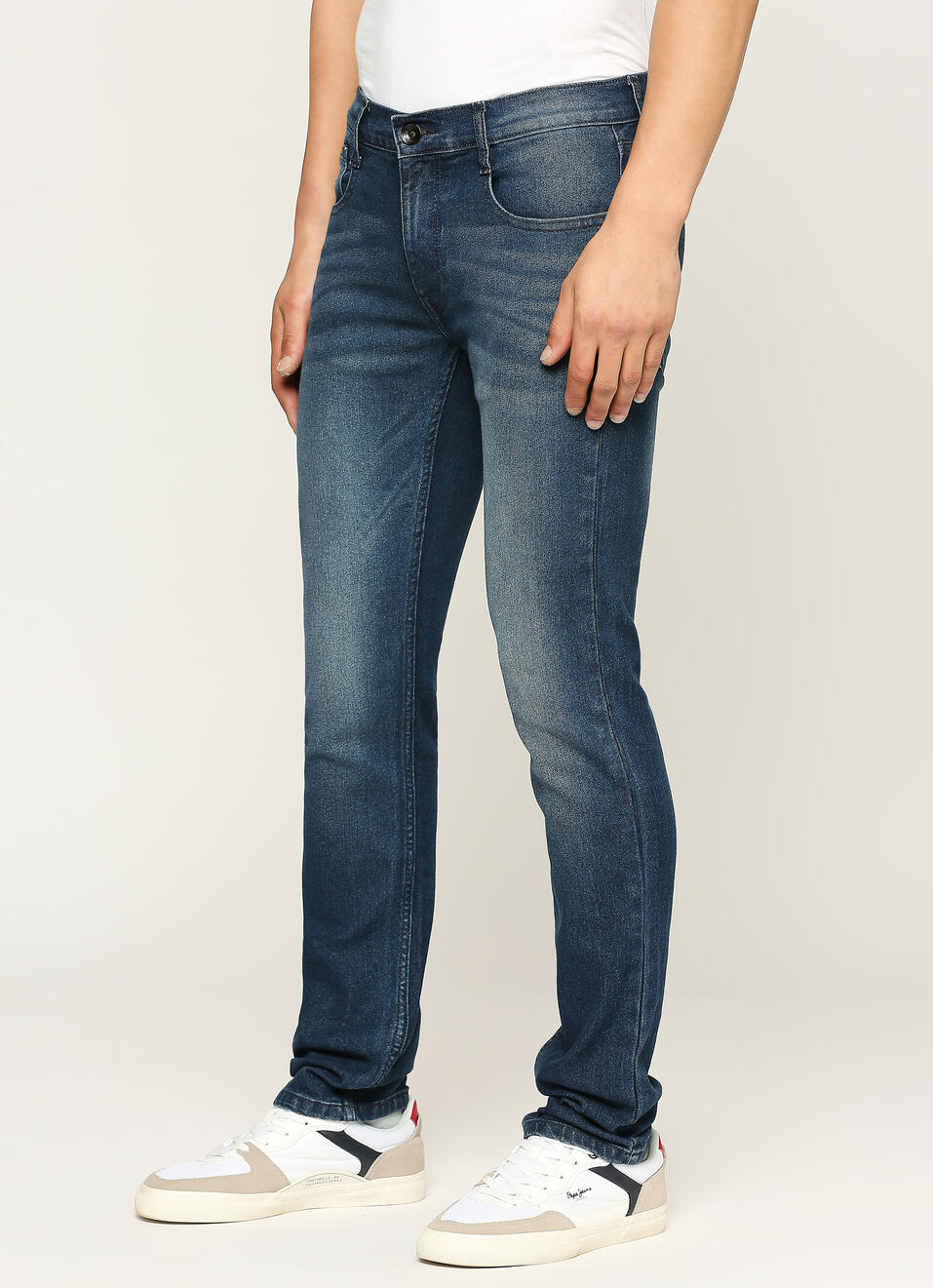 Men Dark Blue Mid Rise Slim Fit Stretchable Jeans, , large image number 3