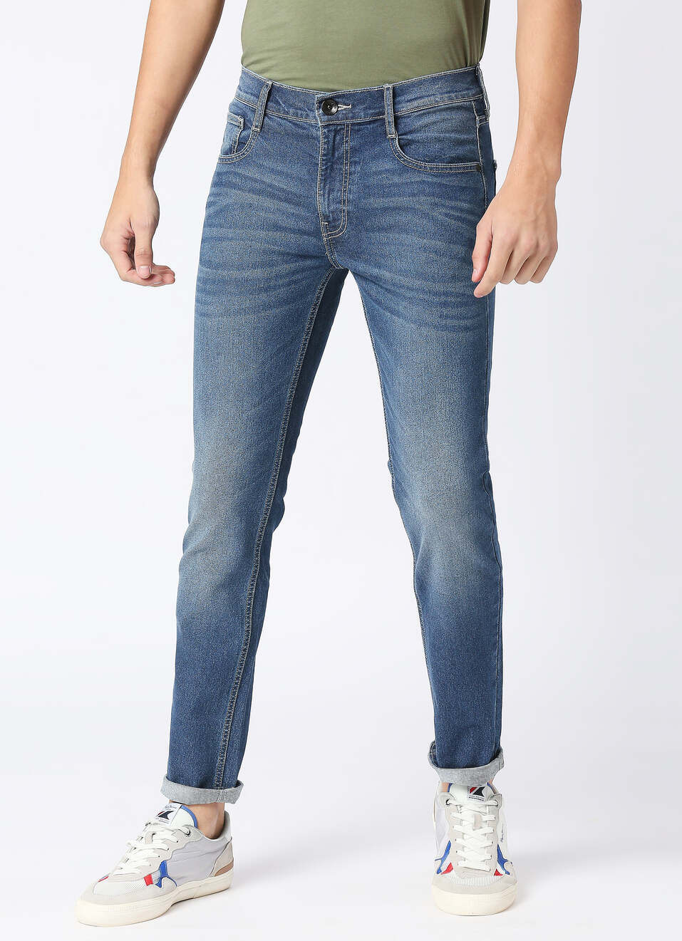 Men Blue Mid Rise Slim Fit Stretchable Jeans, , large image number 1