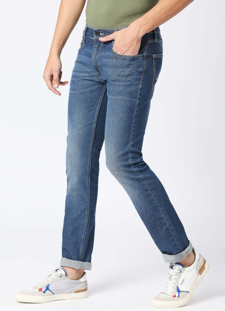 Men Blue Mid Rise Slim Fit Stretchable Jeans, , large image number 3