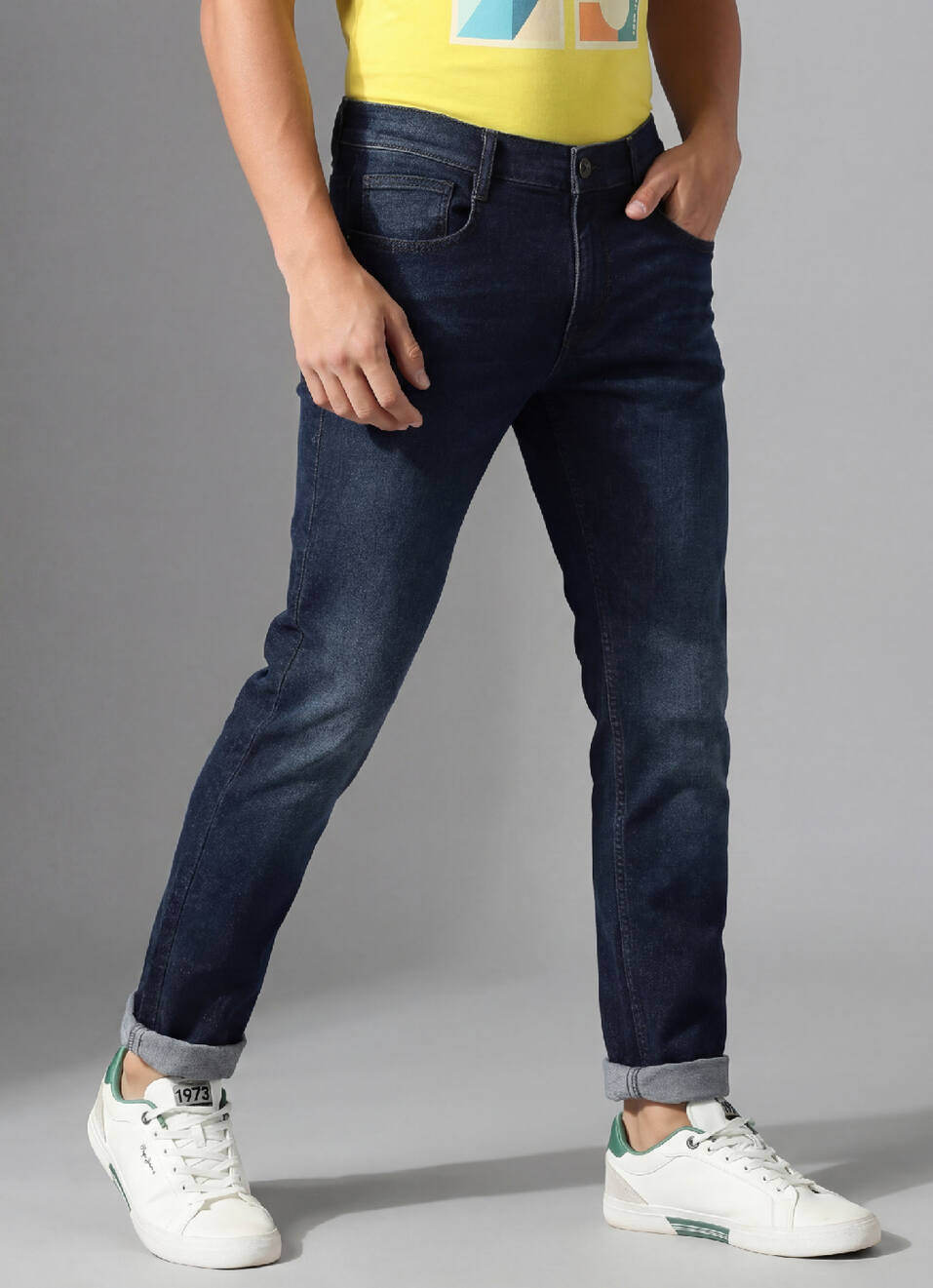 Vapour Dark Blue Mid Rise Slim Fit Jeans, , large image number 4