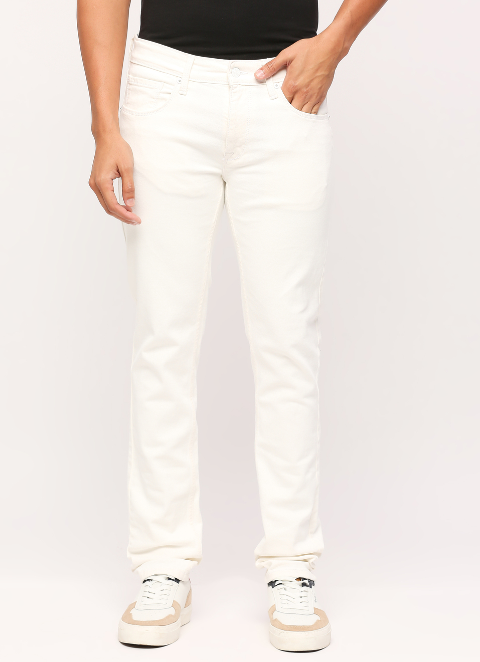 Vapour White Mid Rise Slim Fit Jeans, , large image number 1