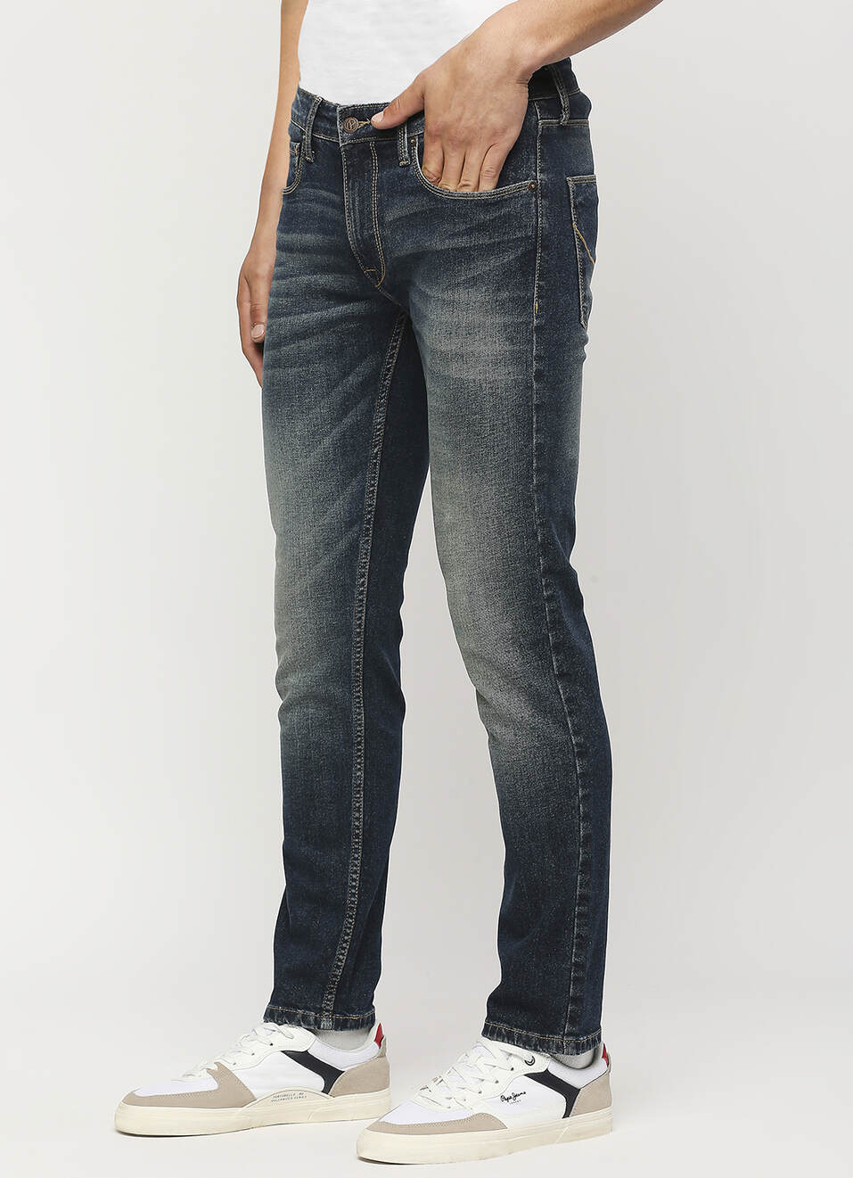 Vapour Dark Blue Low Waist Tapered Jeans, , large image number 7