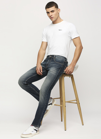 Vapour Dark Blue Low Waist Tapered Jeans