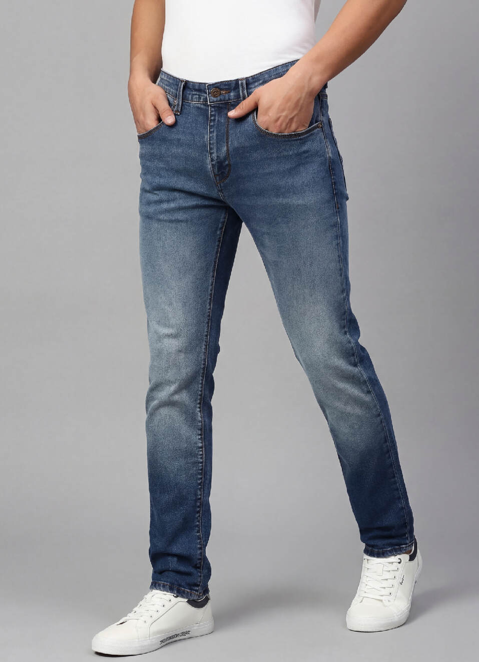 Vapour Dark Blue Low Rise Tapered Jeans, , large image number 5