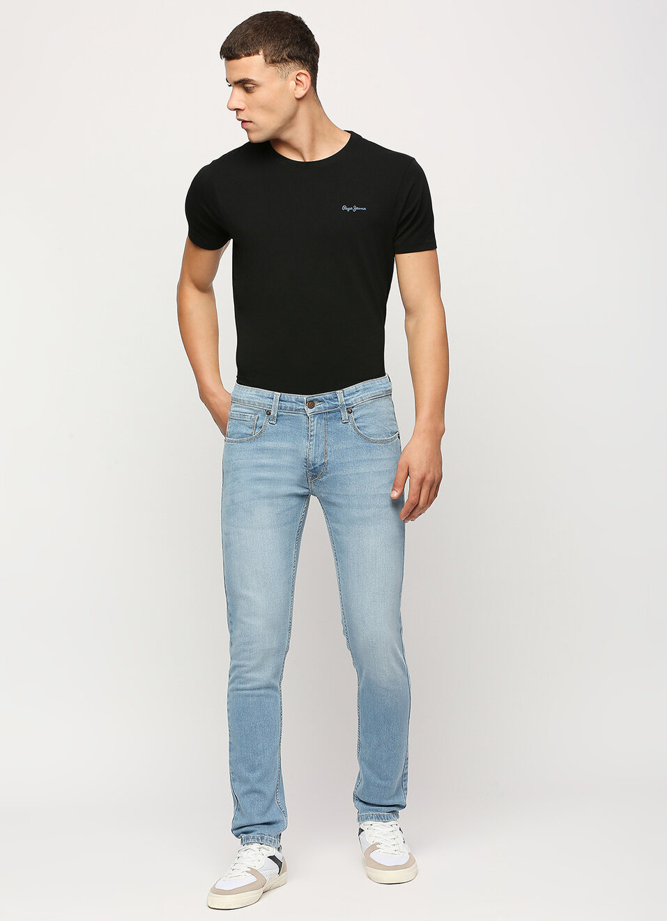 Vapour Light Blue Low Waist Tapered Jeans, , large image number 1