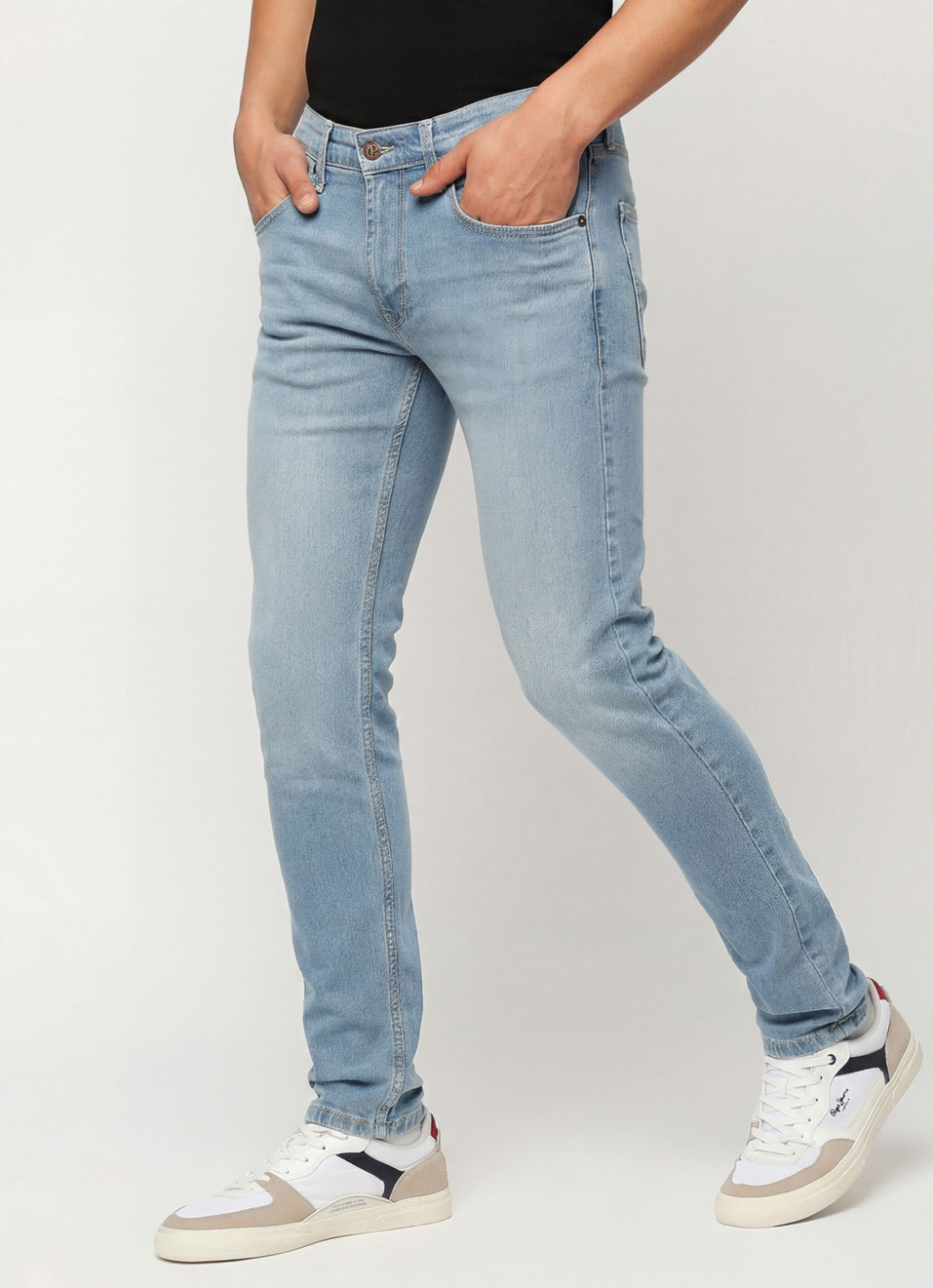 Vapour Light Blue Low Waist Tapered Jeans, , large image number 0