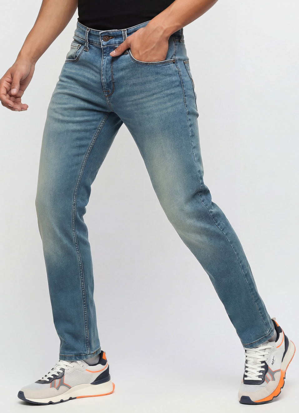 Vapour Light Blue Low Rise Tapered Jeans, , large image number 0