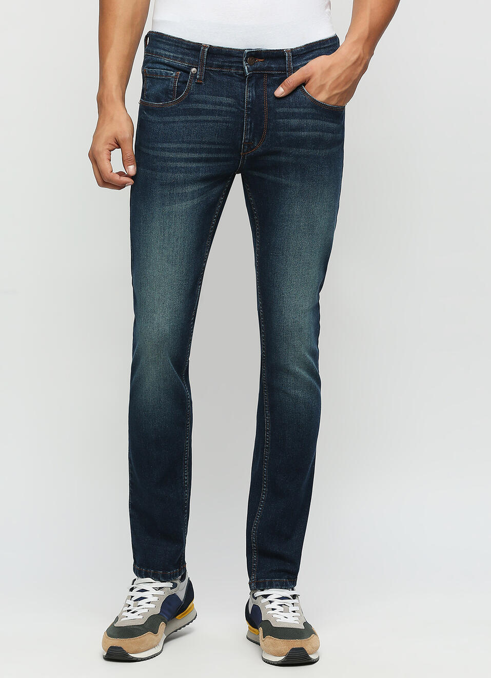 Vapour Dark Blue Low Rise Tapered Jeans, , large image number 2