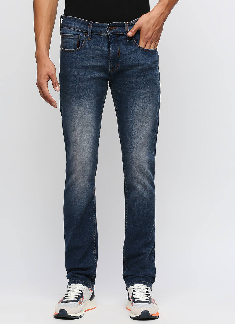 Vapour Dark Blue Mid Rise Slim Fit Jeans, , large image number 2
