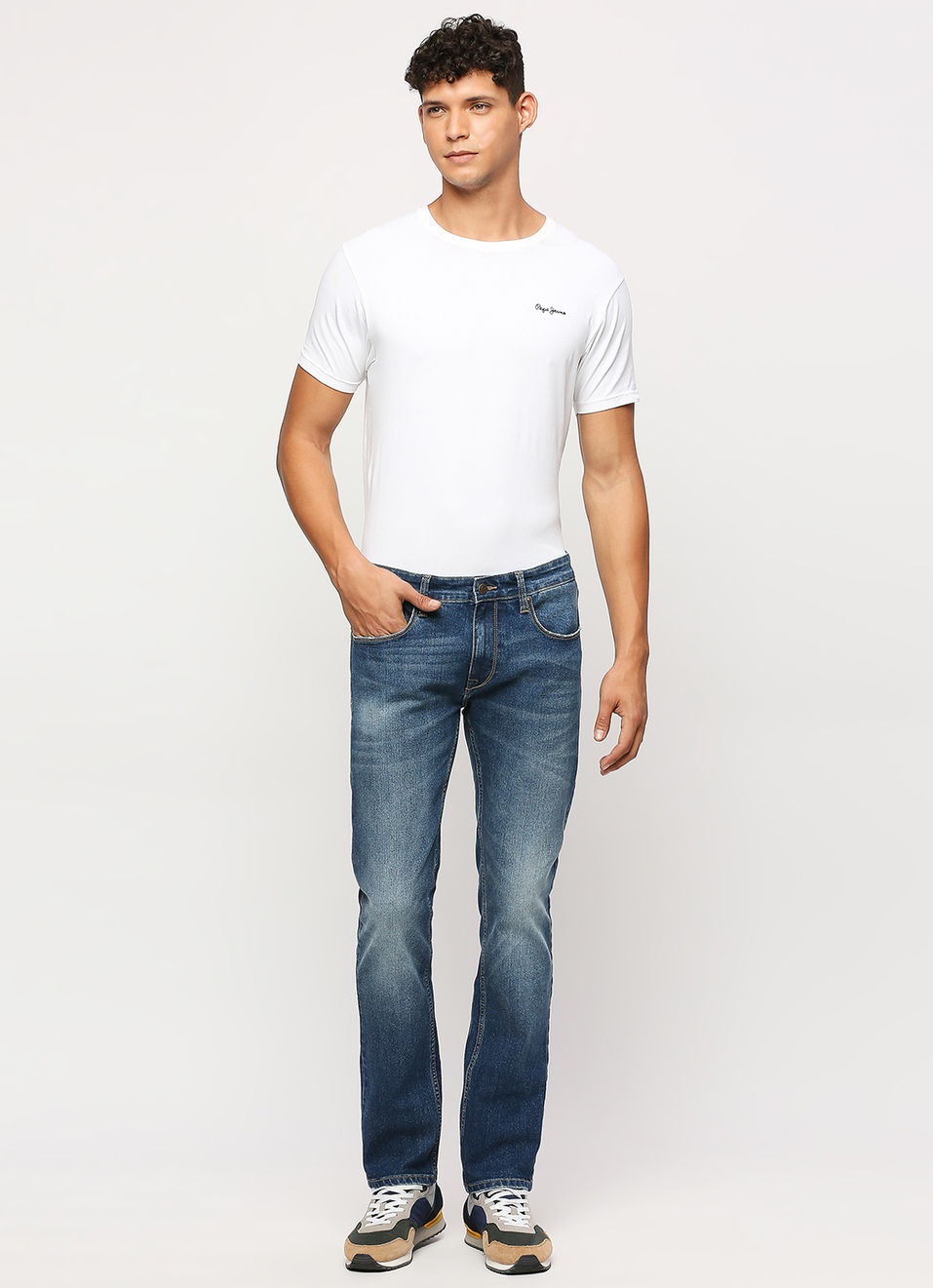 Vapour Blue Mid Rise Slim Fit Jeans, , large image number 1