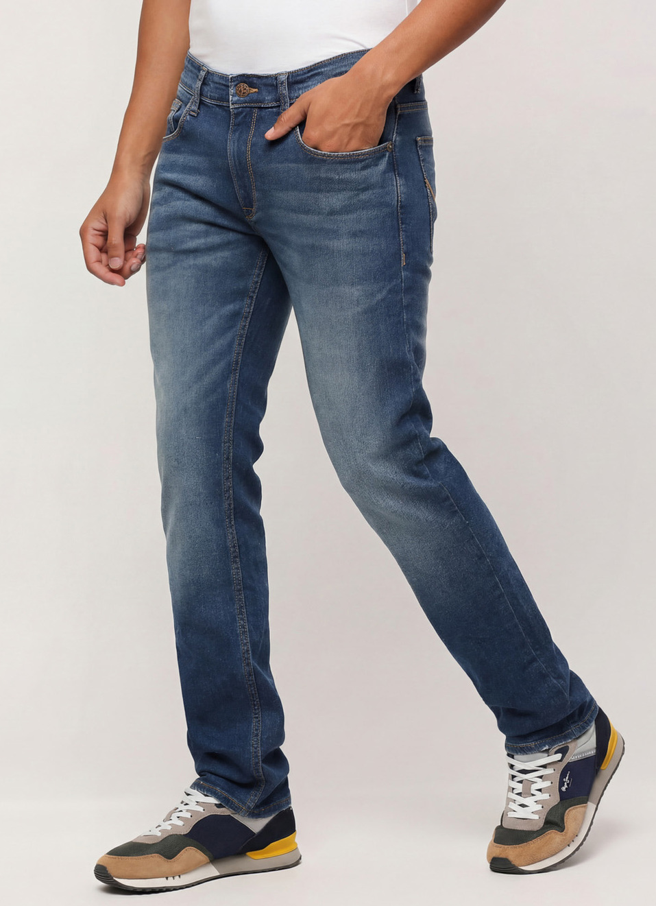 Vapour Blue Mid Rise Slim Fit Jeans, , large image number 0
