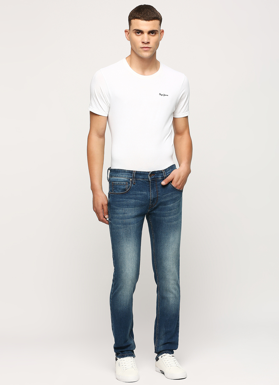 Vapour Dark Blue Low Rise Tapered Jeans, , large image number 1