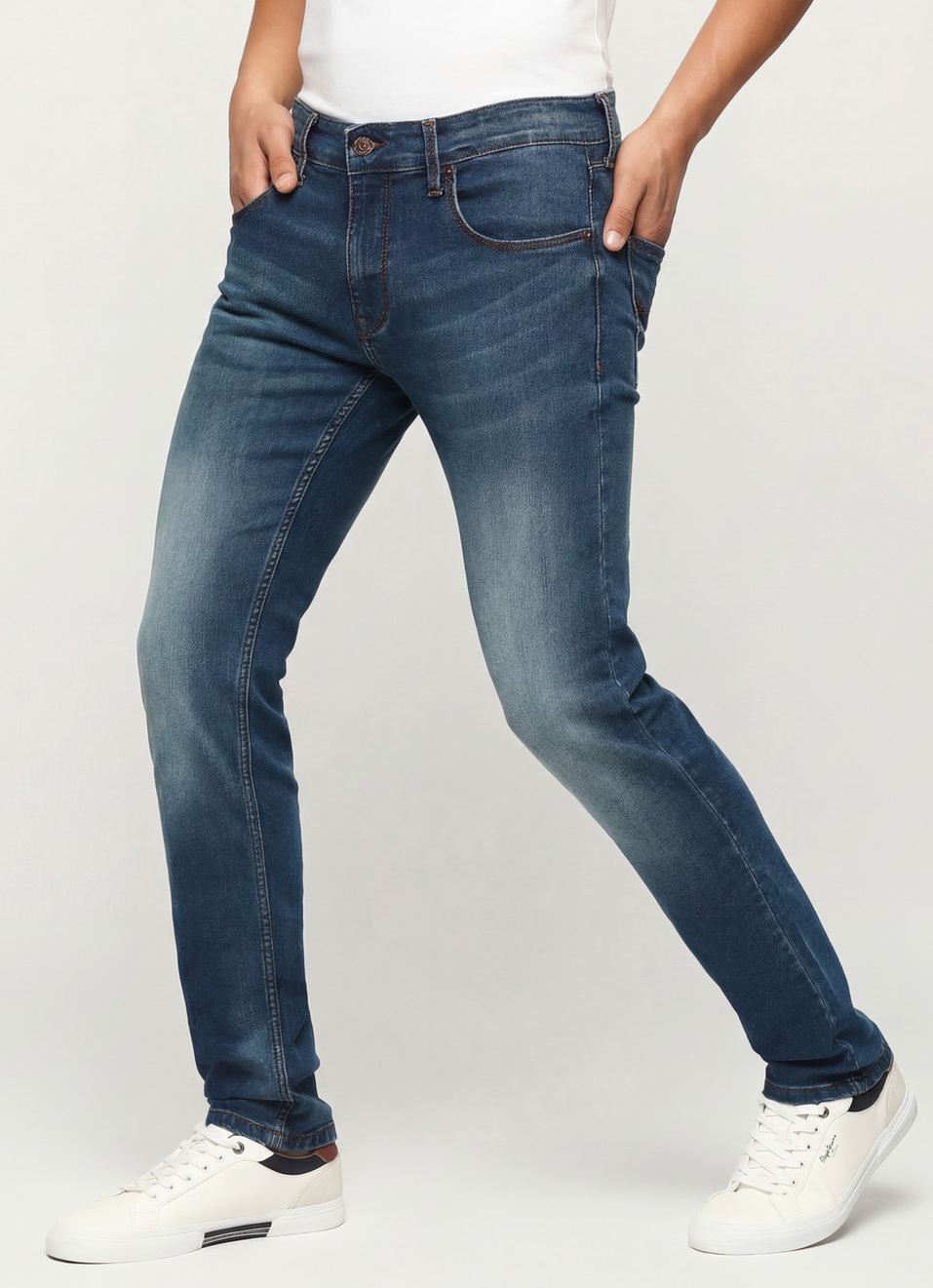 Vapour Dark Blue Low Rise Tapered Jeans, , large image number 0