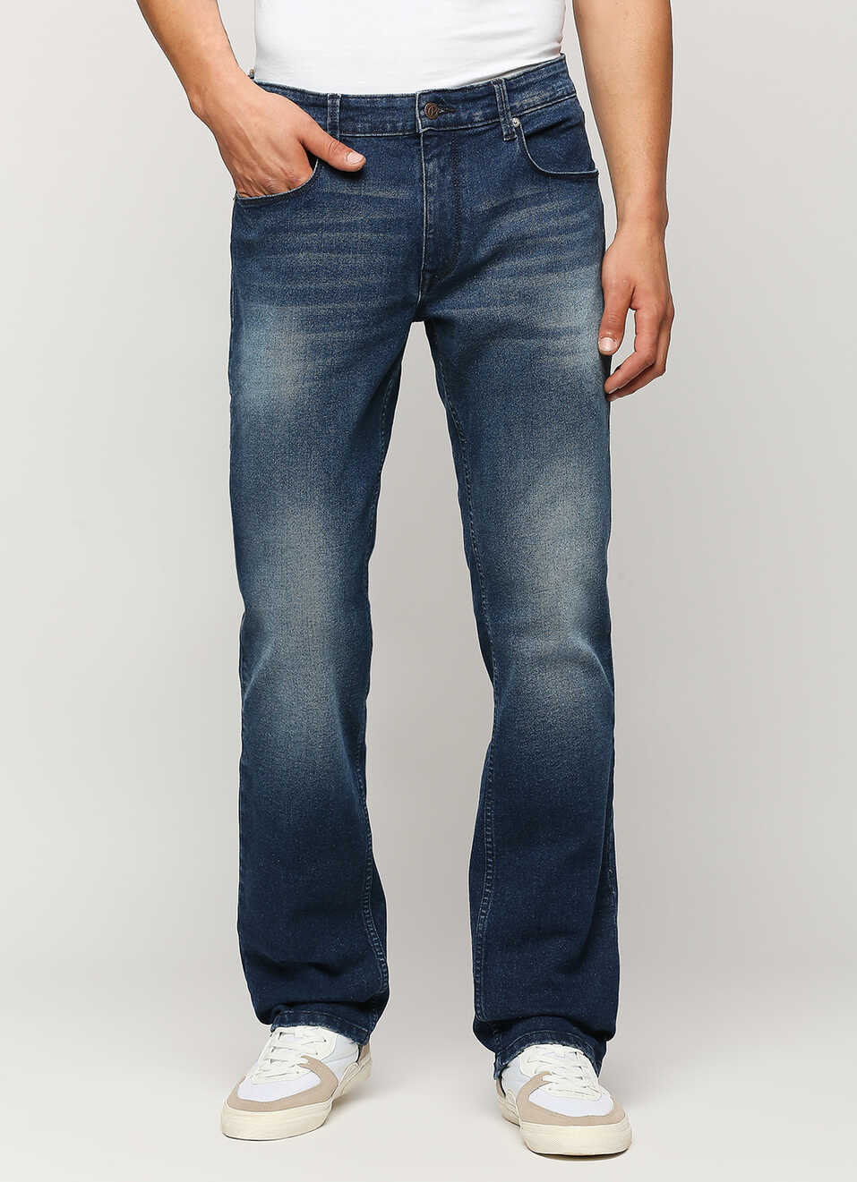 Holborne Dark Blue Mid Rise Straight Fit Jeans, , large image number 5