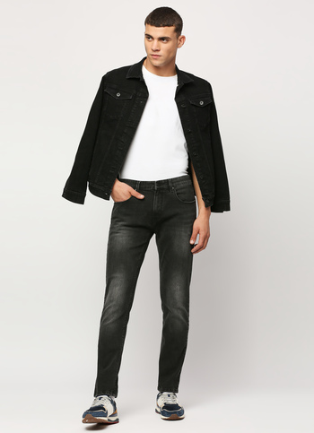 Vapour Black Low Rise Tapered Jeans