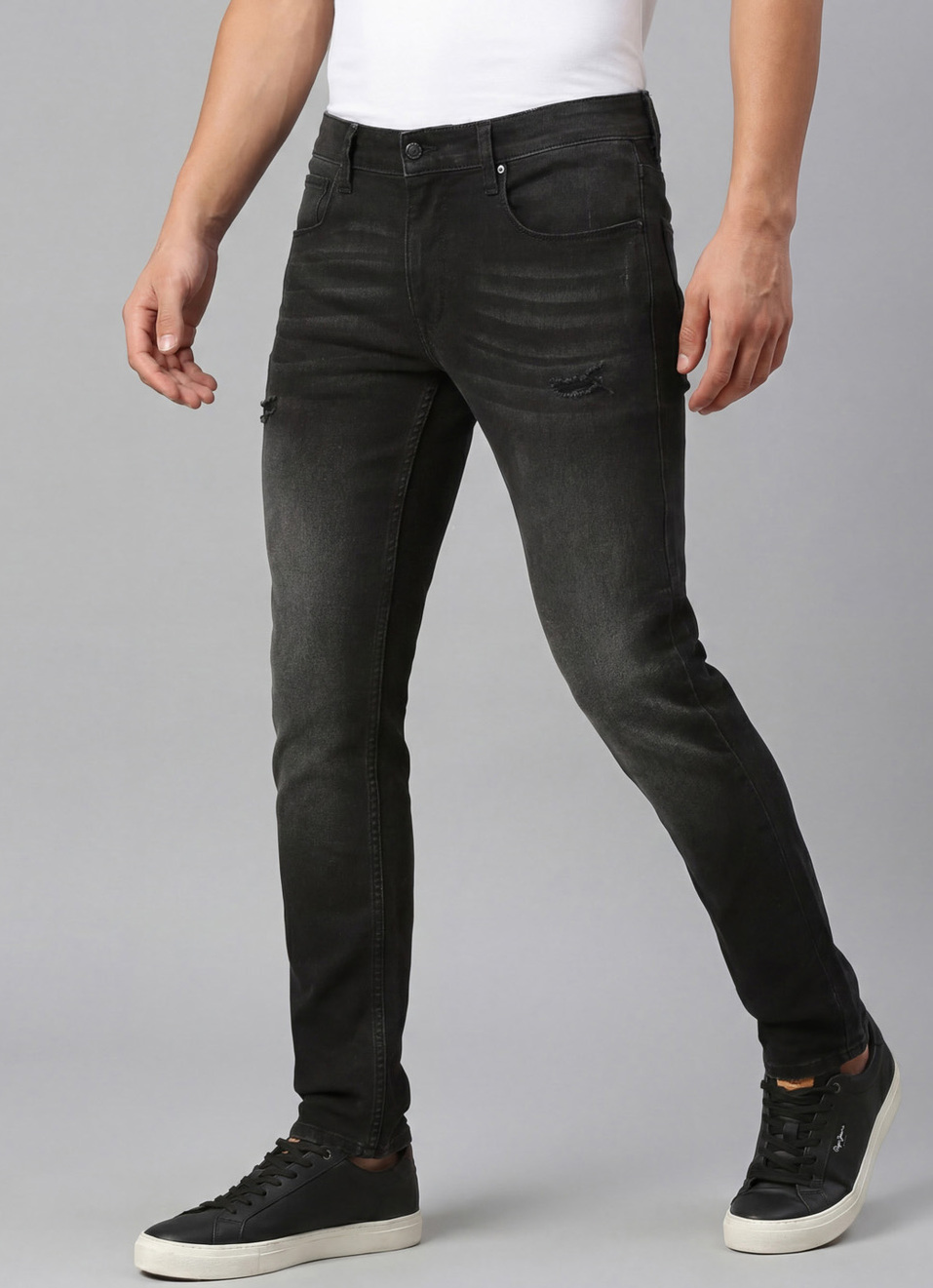Vapour Black Low Rise Tapered Jeans, , large image number 5