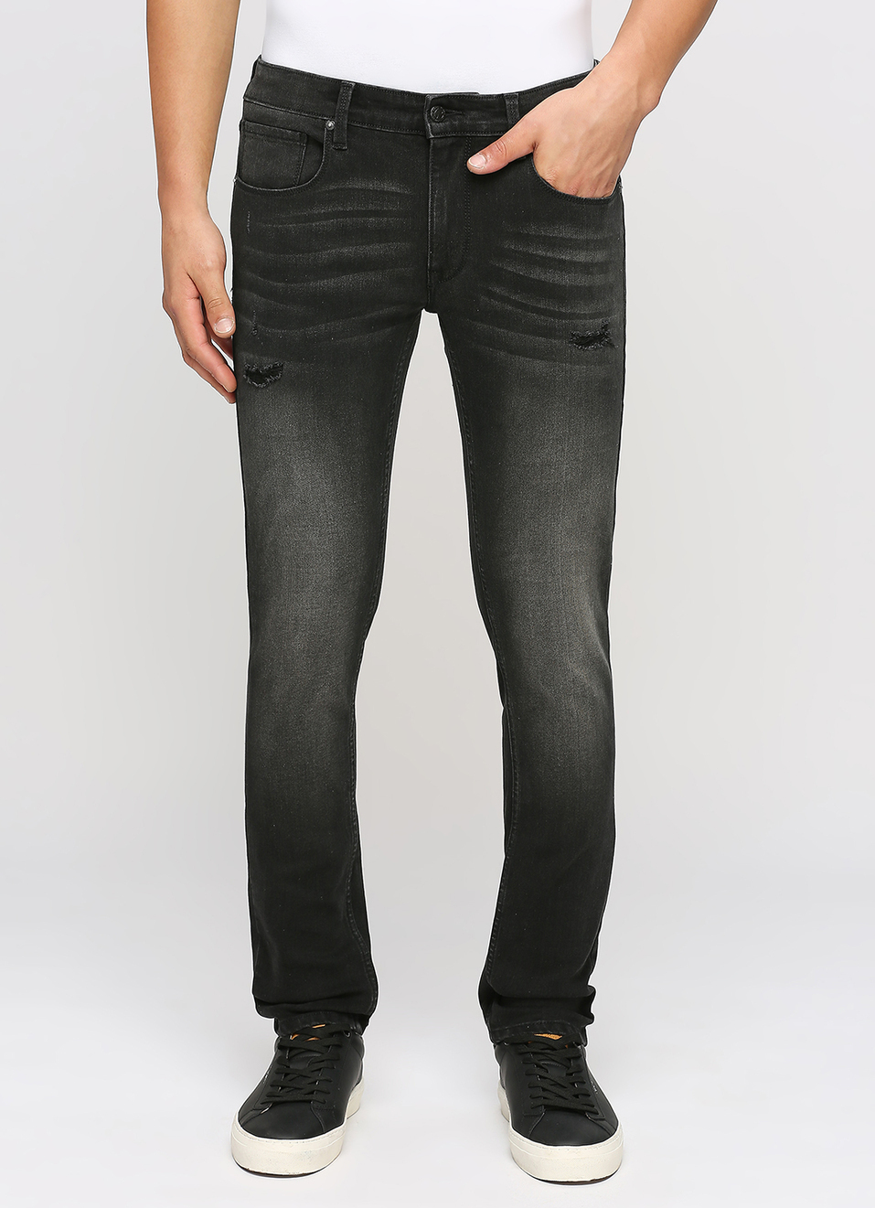 Vapour Black Low Rise Tapered Jeans, , large image number 6