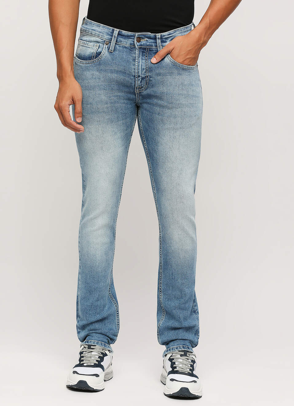 Vapour Blue Mid Waist Slim Fit Jeans, , large image number 2